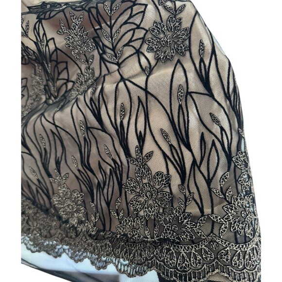 Womens Coldwater Creek Satin Pleated Skirt GoldBlack Embroidered Floral Mesh 16 - Picture 5 of 6